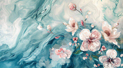 Fluid abstract expressionism, blooming flowers, Aesthetics colorful floral inspirational tenderness illustration, oil paint, Wall decoration photo, Generated AI.