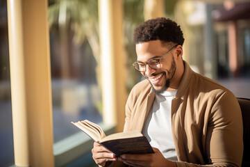 Obraz premium Young African American man holding a book