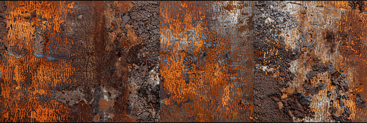 Rusty metal texture background. Set of four rustic metal textures.