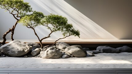 Bonsai tree on the wall in a pot. 3d rendering