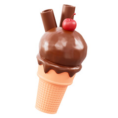3D rendered chocolate ice cream cone with toppings