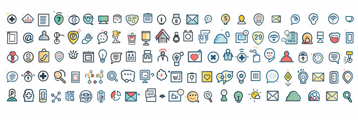 Set of vector line icons with flat design elements for web and mobile applications