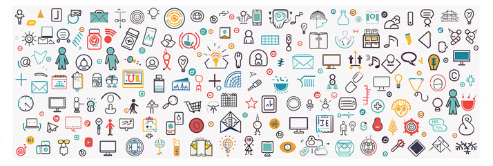 Line icons set of communication and technology. Modern vector illustration for web sites and mobile apps