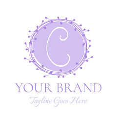 C Letter Purple Round Floral Logo