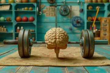 Human brain doing workout heavy work powerlifting power calculations health intelligence smart person training education depiction of creativity exercise mental state sport spirit