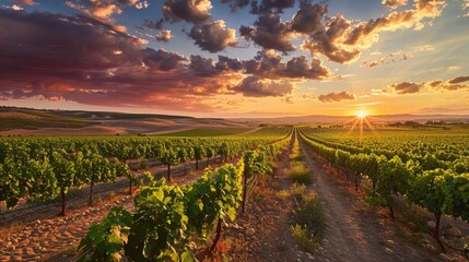 Spanish Vineyard in Castilla La Mancha - obrazy, fototapety, plakaty