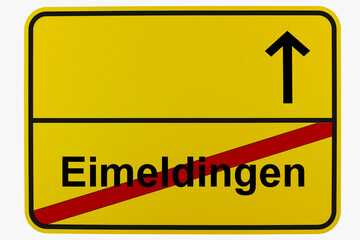 Illustration eines Ortsausgangsschildes von Eimeldingen in Baden-Württemberg	 - obrazy, fototapety, plakaty