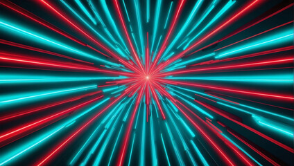 Wall Background Decorated with Neon-Colored Lines, Radiating in Intense Red and Turquoise Tones.