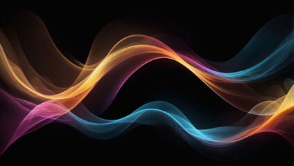 Warm-Colored Wave Patterns Creating Dynamic Trails on Black Background. Futuristic Abstract Design.
