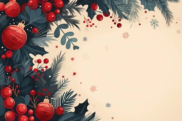 A Christmas banner background tree with red and blue leaves and red and blue ornaments