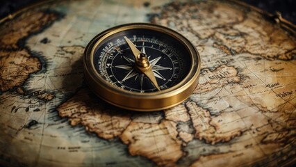 Fototapeta na wymiar Navigating History: A Compass and Map on a Journey of Discovery