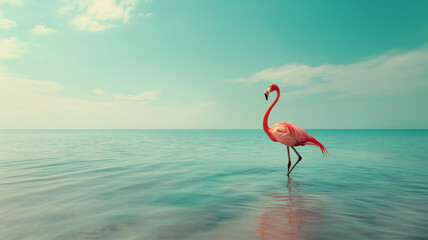 Fototapeta premium Flamingo Stand in The Water With Beautiful background Nature 4K Wallpaper