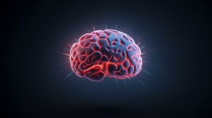 Human brain with glowing light effect on dark background. 3D rendering