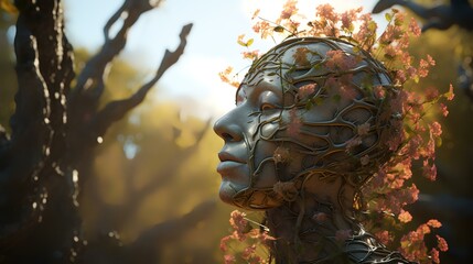 Portrait of a woman with flowers in her hair. 3d rendering
