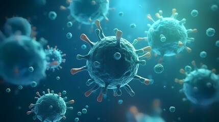 3D illustration of a virus floating in front of a green background - obrazy, fototapety, plakaty