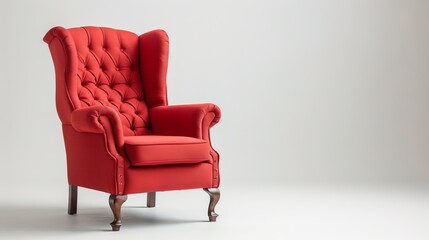   A red chair with buttoned back and backrest is depicted against a white background