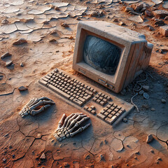 old computer lost in the desert - 791027836