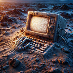old computer lost in the desert - 791027895