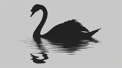   A black swan with its head above the waterline is mirrored in the calm surface