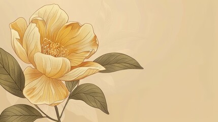  Green leaves Text space ..Or, if more detail is desired:..A yellow flower sits atop a beige
