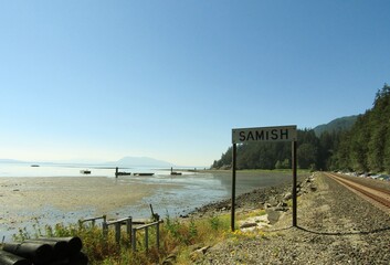 Samish board sign. Samish Bay, Washington State, USA
