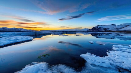 Tranquil Evening at the Icelandic Salt Lake - obrazy, fototapety, plakaty