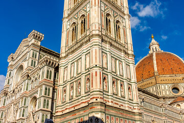 Cathedral of Saint Mary of the Flower (Cattedrale di Santa Maria del Fiore) or Duomo di Firenze tower, Florence, Italy