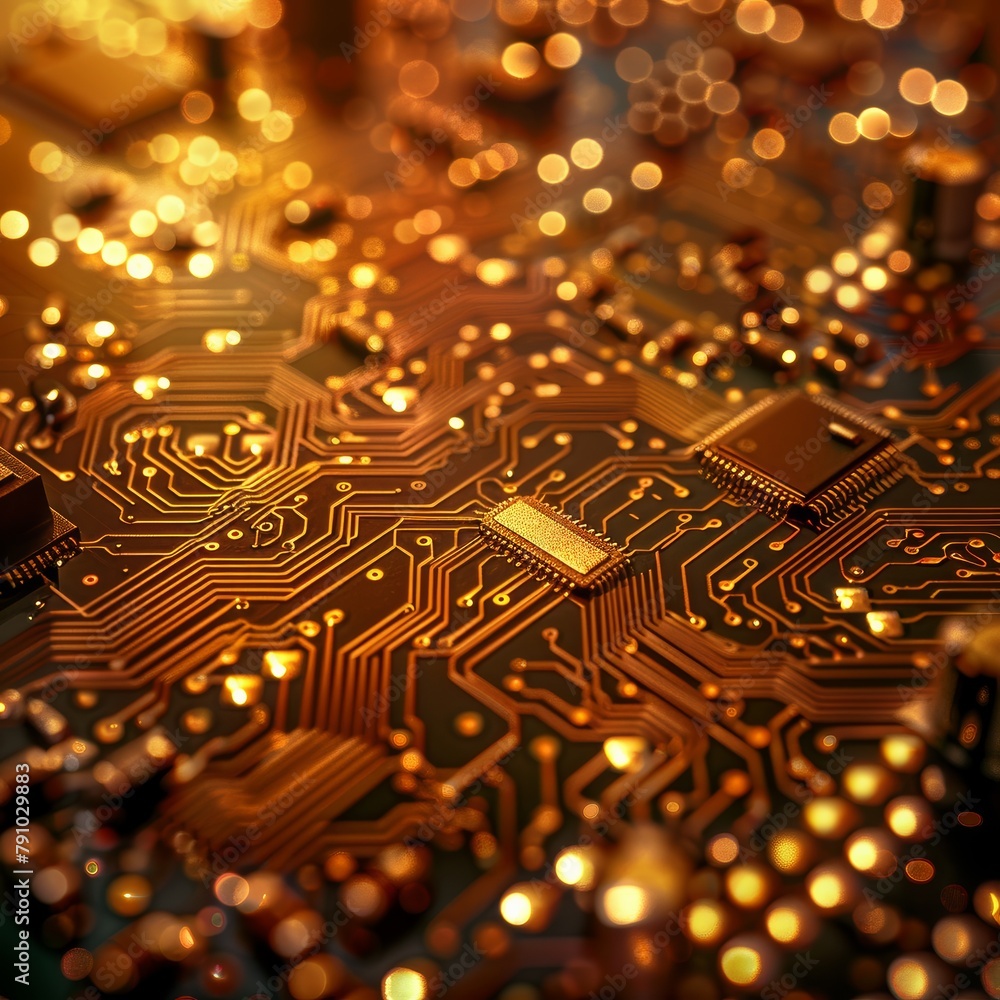 Aufkleber A close up of a circuit board with many small lights on it. Concept of complexity and intricacy, as well as the importance of technology in our lives