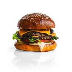 Chef's double cheeseburger, with transparent background and shadow