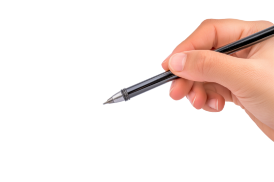 male hand with a pen, transparent background
