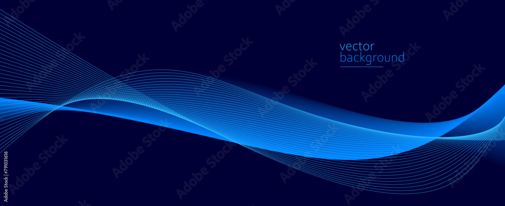 Poster flowing dark blue curve shape with soft gradient vector abstract background, relaxing and tranquil a