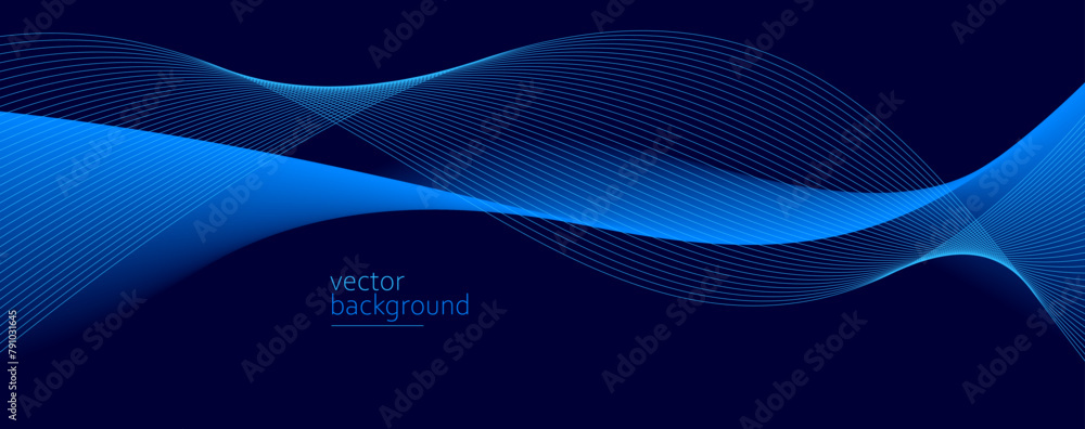 Poster flowing dark blue curve shape with soft gradient vector abstract background, relaxing and tranquil a
