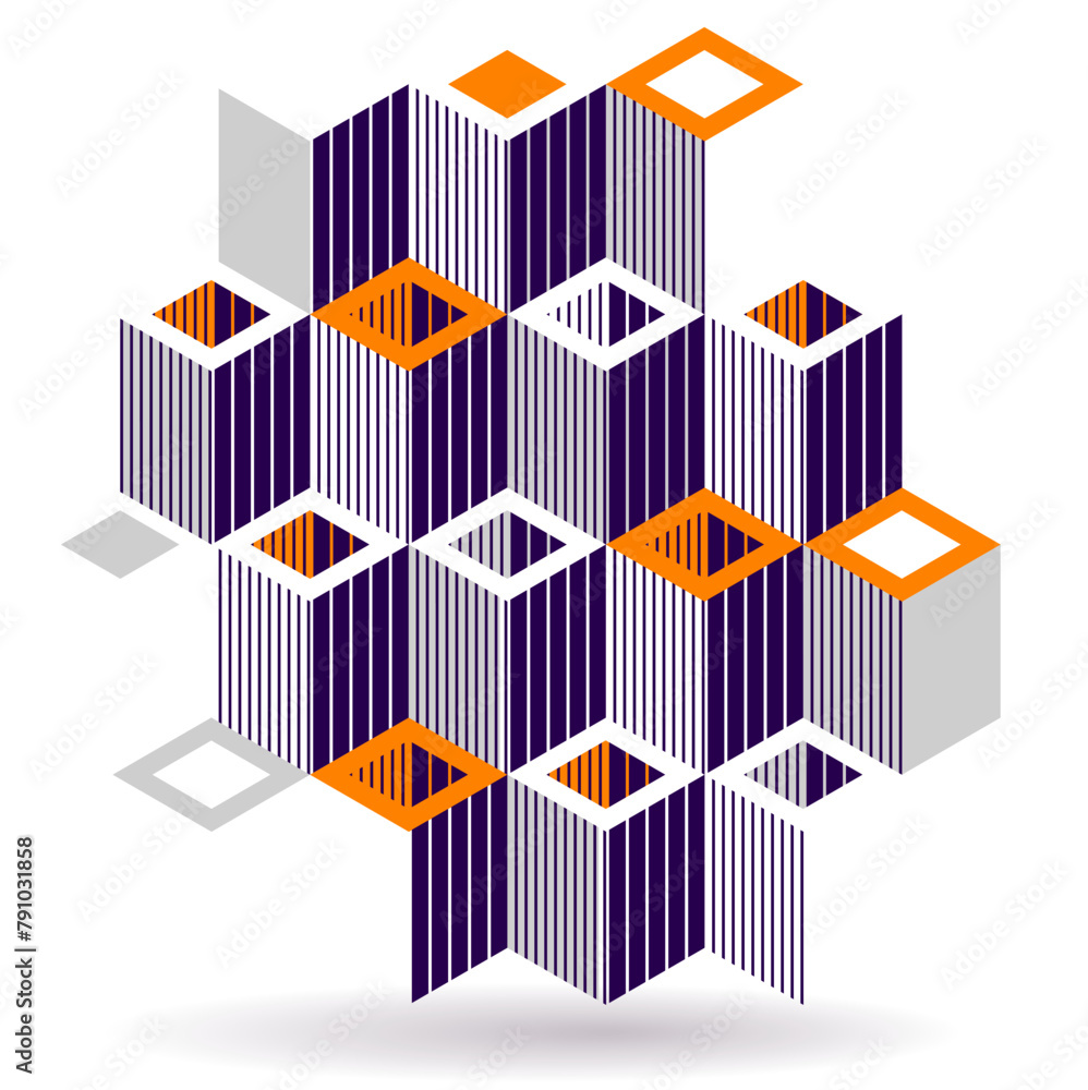 Poster isometric 3d cubes vector abstract geometric background, yellow abstraction art architecture city bu