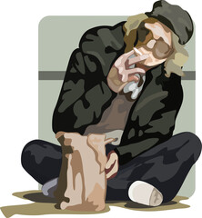 sitting street person getting high