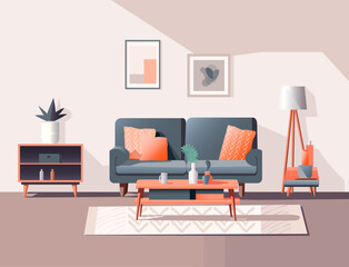 Living room interior. Vector banner.