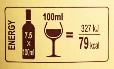 Illustration of the calorie content of a glass of red wine on a bottle label