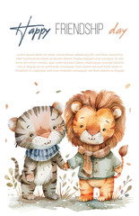 Obraz na płótnie Canvas Happy international friendship day greeting card, back view of friends group.