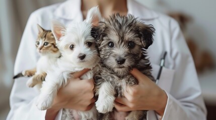 A professional veterinarian providing medical care to a pet in a clinic, focusing on animal health and wellness.