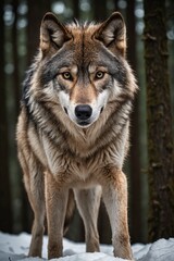 Obraz premium Wilderness Watcher: Wolf Looks Directly at the Camera in the Wild