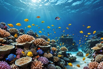 Obraz premium Ocean Serenity: The Delicate Ecosystem of Coral and Fish