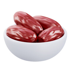 3D Rendered Red Dates in a White Bowl on Transparent