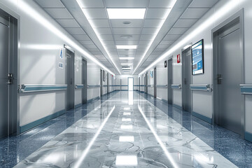 3d illustration. Empty Corridor In Modern Hospital.