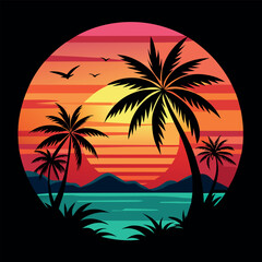 Obraz premium Beautiful latest Summer sun set and ice cold T-shirt design ready to Print
