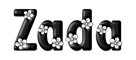 Zada - name black color - written with engraved typical Hawaiian hibiscus flowers- word for websites, e-mail, sublimation greetings, banners, cards, t-shirt, sweatshirt, prints, cricut, silhouette, - obrazy, fototapety, plakaty