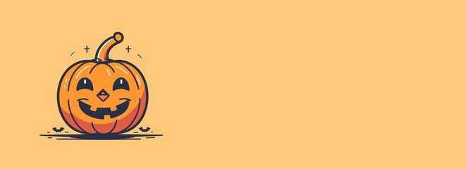 Cute cartoon abstract Halloween pumpkin, Minimalistic funny flat illustration