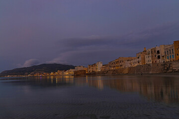 mediterranean sea waterfront and old town in Trapani in Sicily during sunset