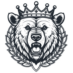 Emblem with the king of bears, vector illustration