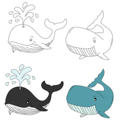 Fototapeta premium Whale Clipart. Aquatic Animal Clipart for Lovers of Underwater Sea Animals, Marine Life, and Sea Life