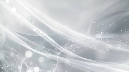 Elegant silver abstract background with flowing lines and sparkling lights