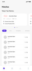 Sport Score Recorder, Tennis Match Results and Game Score Tracker and Tournament App UI Kit Template